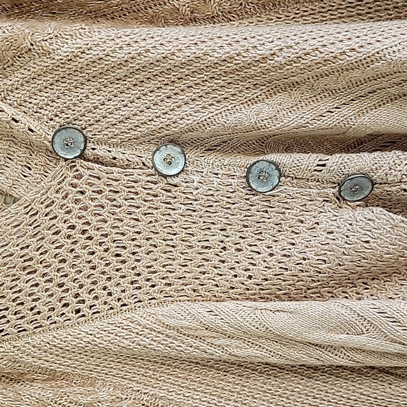 Free People Long Button Down Tan Caramel Waterfall Women Cardigan Sweater Size M - Picture 12 of 15